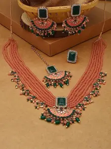 Anouk Gold-Plated Bridal Necklace & Earrings With Maang Tika