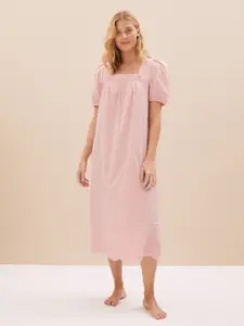 Marks & Spencer Self Design Printed Square Neck Pure Cotton Midi Night Dress