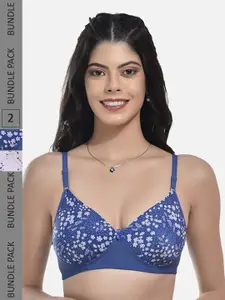 StyFun Pack Of 2 Printed Full Coverage Lightly Padded Non-Wired Bra With All Day Comfort