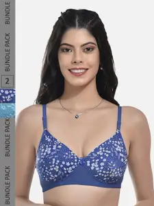 StyFun Pack Of 2  Printed Non-wired Lightly Padded Seamless Every Day Bra All Day Comfort