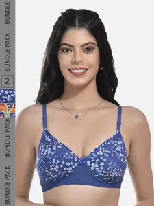 StyFun Pack of 2 Printed Full Coverage Seamless Lightly Padded Bra All Day Comfort