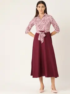 Deewa Floral Printed Crepe Fit & Flare Midi Dress