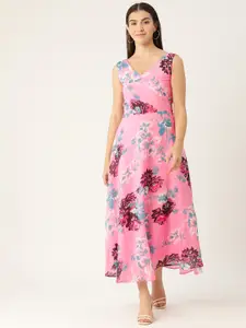 Deewa Floral Printed Georgette Fit & Flare Maxi Dress