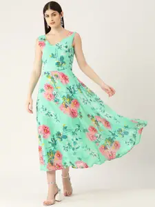 Deewa V-Neck Floral Printed Fit & Flare Maxi Dress