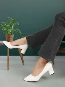 ICONICS Textured Pointed Toe Block Heel Pumps