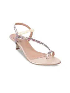 Metro Embellished One Toe Kitten Heels With Backstrap