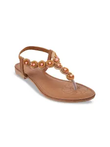Metro Embellished T-Strap Flats With Backstrap