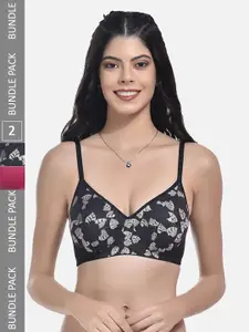 StyFun Pack of 2 Floral Printed Bra Full Coverage Lightly Padded