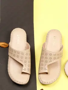 Denill Textured One Toe Flats With Laser Cuts