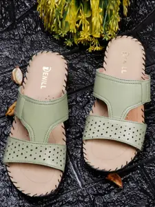 Denill Textured Open Toe Flats With Laser Cuts