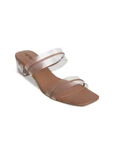 Metro Striped Open Toe Block Heels