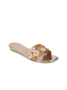 Mochi Embroidered Open Toe Flats