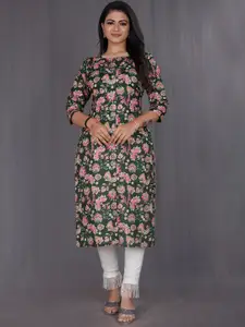 Indian Fashionista Floral Printed Cotton Linen Kurta