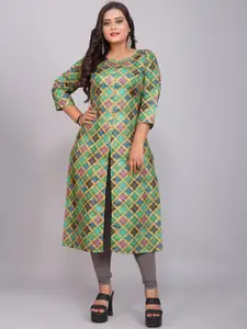Indian Fashionista Geometric Printed Straight Pure Linen Kurta