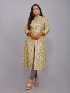 Indian Fashionista Ethnic Motifs Printed Cotton Linen A-Line Kurta