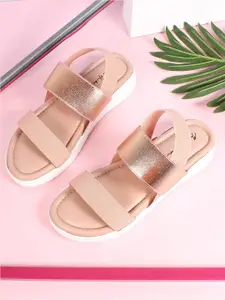 Mast & Harbour Pink And Rose Gold-Toned Textured Comfort Heels