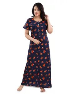 Fabme Floral Printed Pure Cotton Maternity Maxi Nightdress
