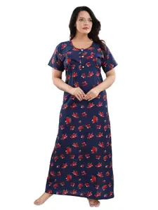 Fabme Floral Printed Pure Cotton Maternity Maxi Nightdress