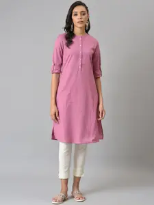 W Pink Roll-Up Sleeves Pathani Kurta