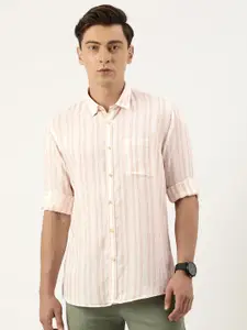 Peter England Men Slim Fit Multi Stripes Opaque Casual Shirt