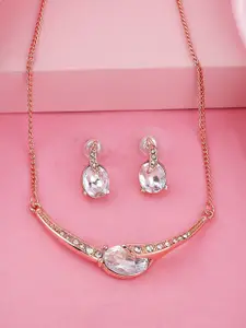 Estele Rose-Gold Plated Magnificent Necklace Set with Crystals
