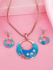 Estele Rose Gold Plated Circular Designer Necklace Set