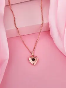 Estele Rose Gold-Plated Stone-Studded & Heart-Charm Pendant With Chain