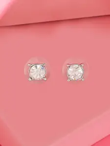 Estele Silver Plated Circular Crystal Studs Earrings