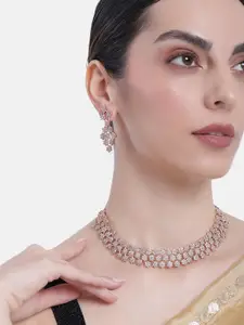 Estele Rose Gold Plated CZ Dazzling Necklace Set