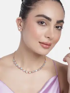Estele Rose Gold Plated Sparkling Necklace Set with Crystals