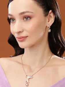 Estele Rose Gold Plated Palm Tree Designer Pendant Set with Crystals