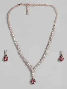 Estele Rose Gold Plated Sparkling Necklace Set with Crystals