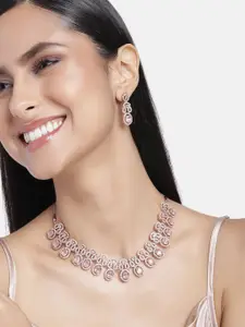 Estele Rose Gold Plated CZ Ravishing Necklace Set with Mint Pink Crystals
