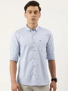 Peter England Men Pure Cotton Slim Fit Horizontal Stripes Opaque Casual Shirt