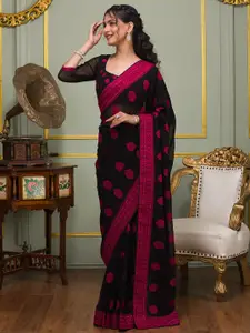 Koskii Ethnic Motifs Embroidered Beads And Stones Poly Georgette Saree
