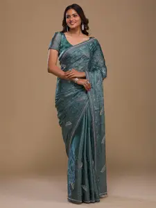 Koskii Floral Embroidered Beads and Stones Embellished Tissue Saree