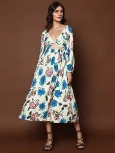Vero Moda White Floral Print A-Line Midi Dress
