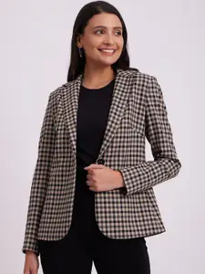 FableStreet Women Checked Tailored Fit Single Breasted Casual Blazer