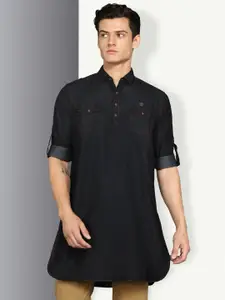 Kuons Avenue Shirt Collar Denim Pathani Short Kurta
