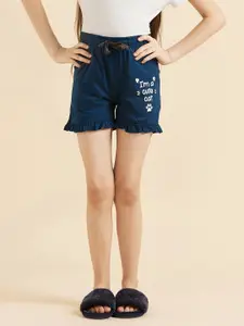 Sweet Dreams Girls Navy Blue & White Printed Mid-Rise Lounge Shorts