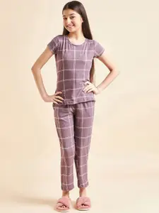 Sweet Dreams Girls Mauve Checked Night Suit
