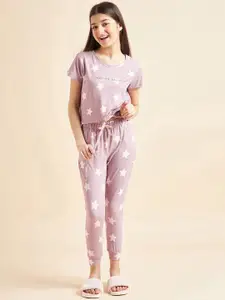 Sweet Dreams Girls Pink & White Conversational Printed Night Suit