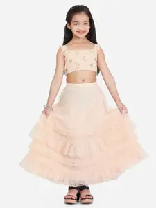 Ethnovog Girls Embellished Sequinned Ready to Wear Lehenga & Blouse With Dupatta