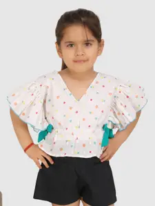 Jelly Jones Floral Printed V-Neck Flutter Sleeve Cotton Peplum Top