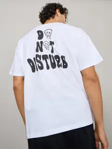 Styli Men White Typography Printed Applique T-shirt