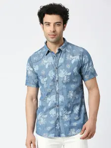 Pepe Jeans Men Blue Standard Floral Opaque Printed Casual Shirt