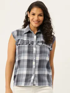 Belle Fille Blue & White Checked Top