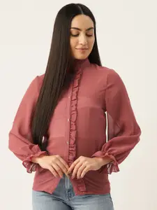 Belle Fille Puff Sleeves Georgette Top With Ruffled Detail