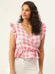 Belle Fille Pink Checked Crepe Crop Top