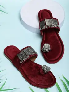 FABBMATE Embellished Open One Toe Flats